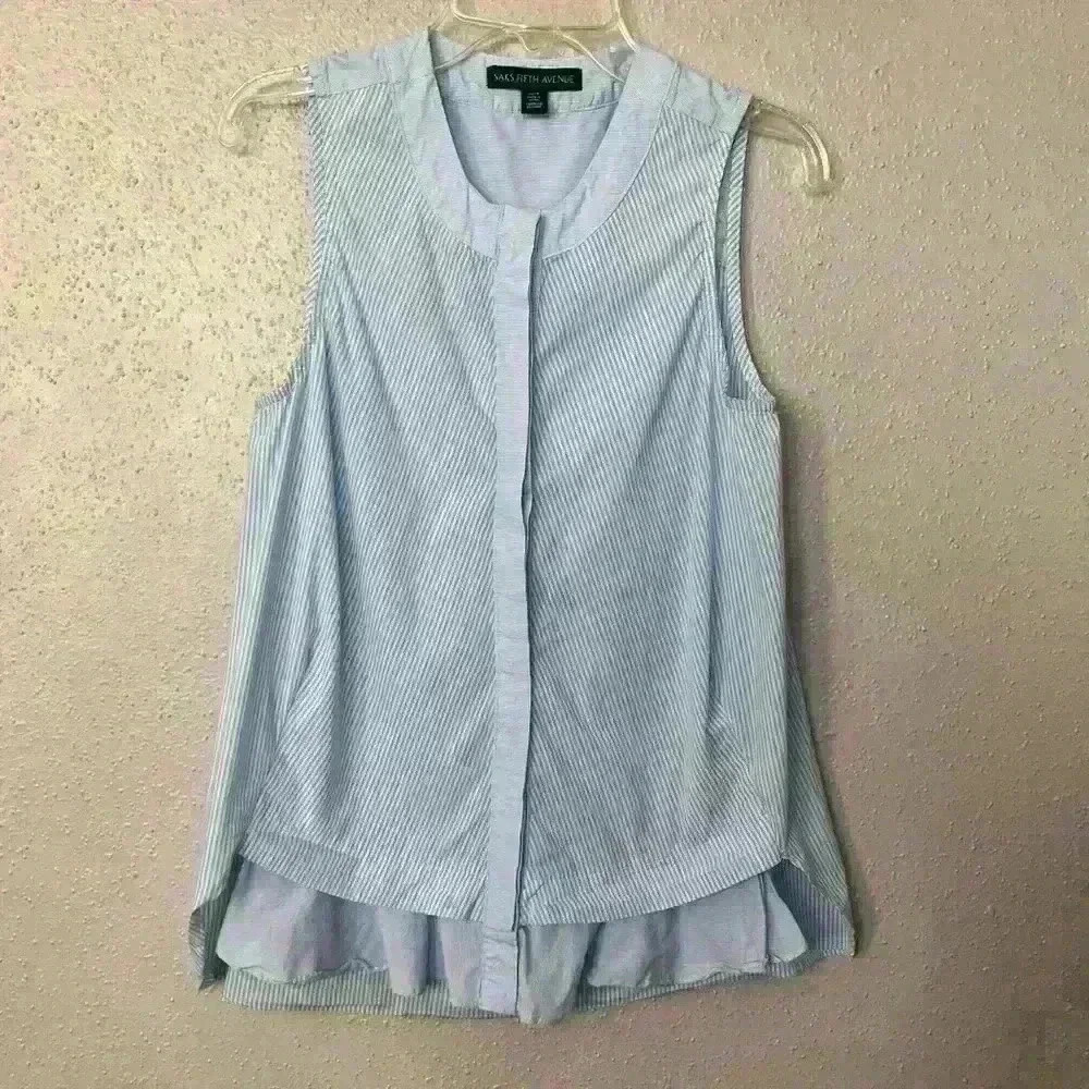 Saks Fifth Avenue Blue Cotton Button Front Blouse Top Shirt XS